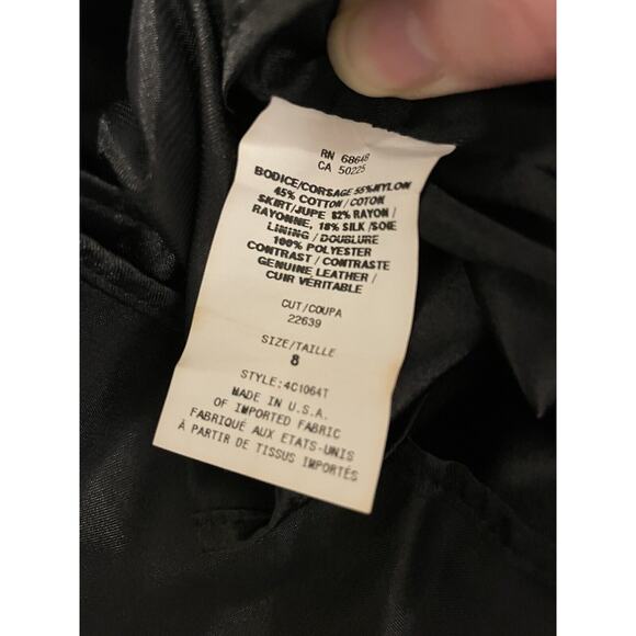 Vintage NWT $410 ABS Allen Schwartz Size 8 Black Lace Leather Peplum Dress - Picture 7 of 10